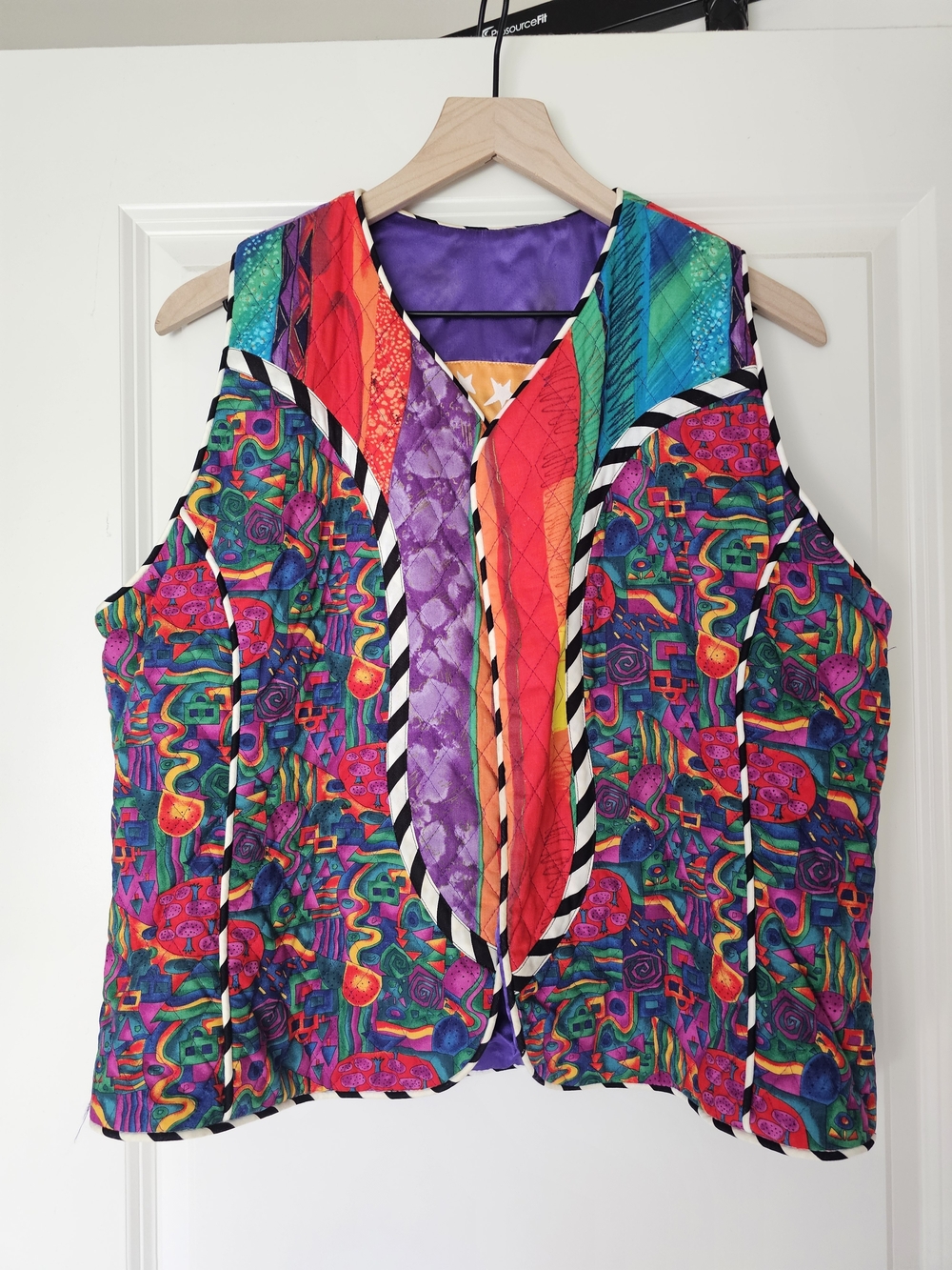 Vintage Marie Quilted Vest Multicolor Abstract Print Women's Vest - Large